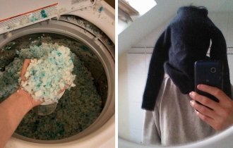 Неприятные ситуации, в которые попадают люди, стирая свои вещи (17 фото)