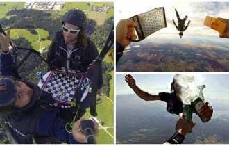 Для тех, кому надоели обычные прыжки с парашютом (15 фото + 3 видео)