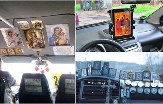Автомобильный оберег: среди маршрутчиков атеистов нет (15 фото)