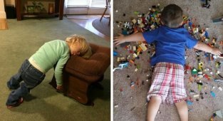 Дети, которые уснули в необычных местах и позах (15 фото)