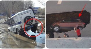 "В ямку - бух!", или Дорога ярости в РФ: 15 раз, когда авто провалились под землю (16 фото)
