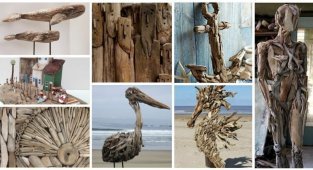 Раз дощечка, два дощечка: искусство из деревяшек, выброшенных морем (28 фото)