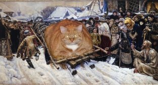Если добавить толстого котеньку в любую классическую картину, то она только выиграет от этого (24 фото)