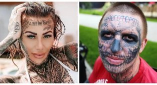 What's wrong with people who put tattoos on their faces (6 photos)