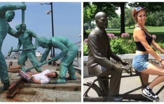 23 остряка, которые точно знают как фотографироваться со статуями (24 фото)