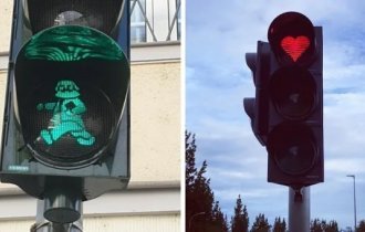 13 cases when the usual traffic light signal was replaced by a bizarre figure (14 photos)