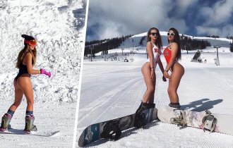 Горно-пляжныи? сезон 2020/2021: девушки, купальники, лыжи, сноуборд (16 фото)