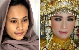 17 фото невест из Азии до и после свадебного макияжа (18 фото)