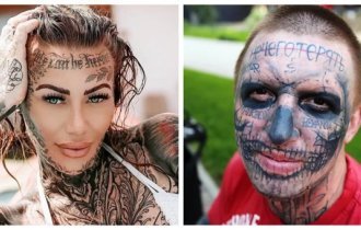 What's wrong with people who put tattoos on their faces (6 photos)