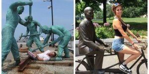 23 остряка, которые точно знают как фотографироваться со статуями (24 фото)