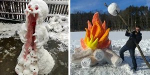 30 most unusual snowmen and snow sculptures (31 photos)